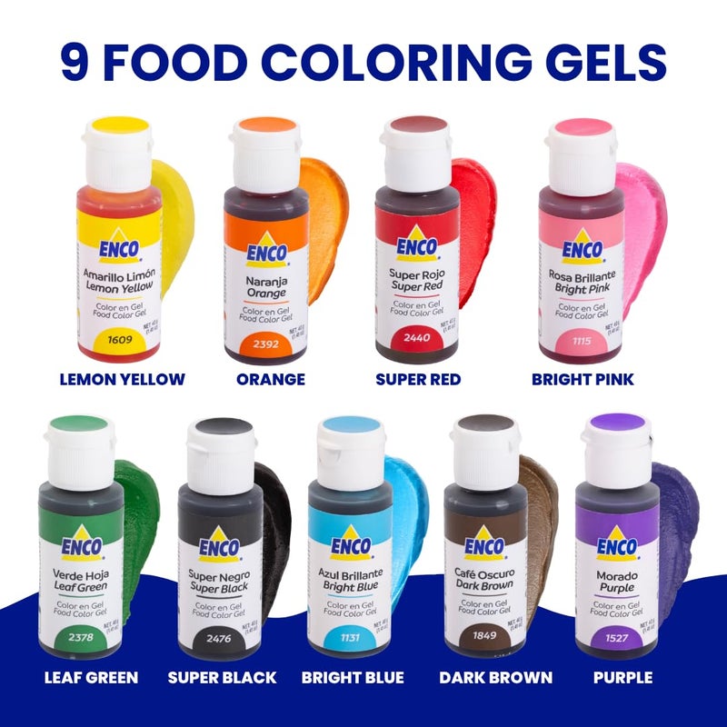 ENCO 9 Basic Food Coloring Gel Set 1.41 oz each (40 g) Concentrated, Vegan, Includes Color Mixing Guide - Image 3